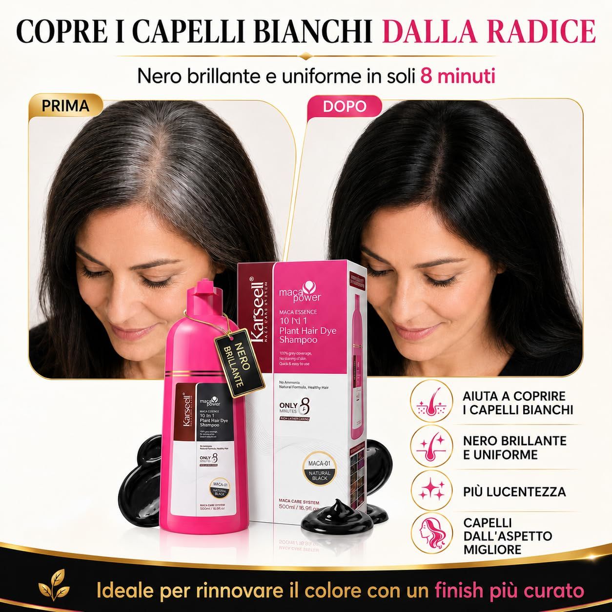 KARSEELL Schwarzes Color-Shampoo – Schnelle Abdeckung Weißer Haare