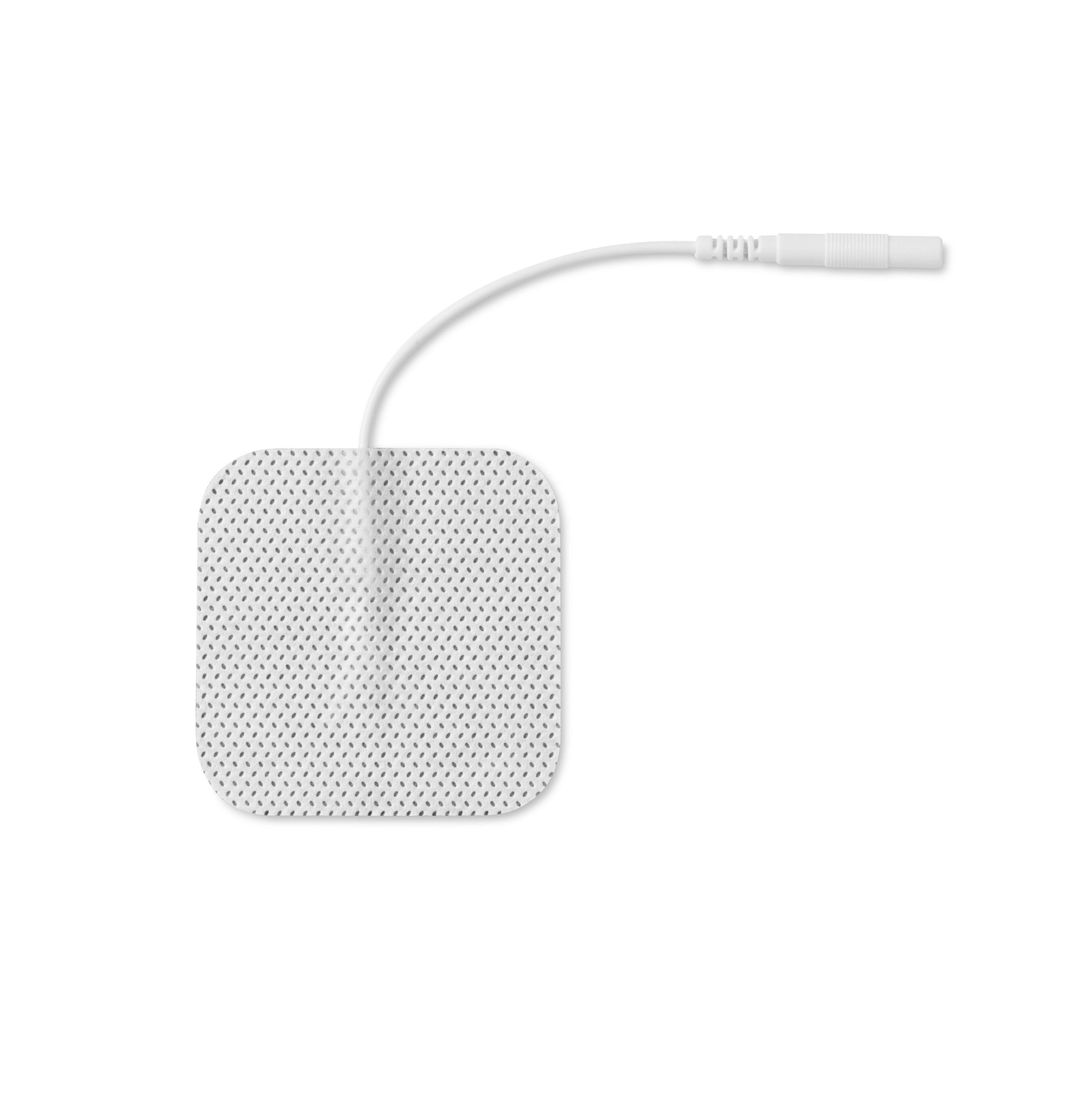 Quadratisches Ersatzpad mit Kabel und Stecker. Weißes, texturiertes Material.