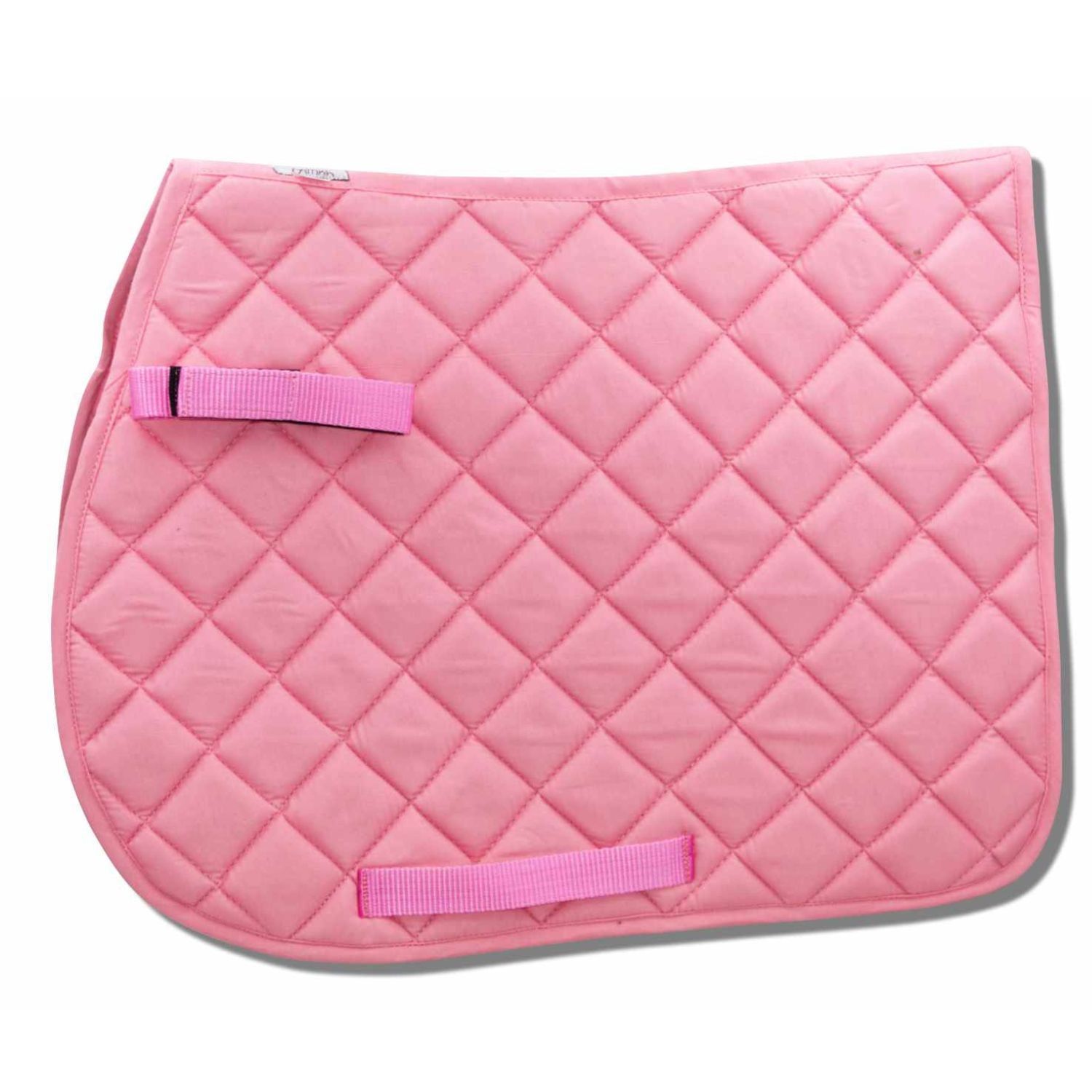 Rosa Schabracke mit Schlaufen. Quadratisches Steppmuster. Baumwolle. Rechteckige Form mit abgerundeten Ecken.