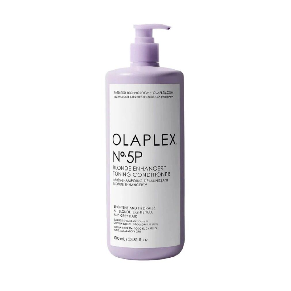 Olaplex N°5P Conditioner in lavendelfarbener Flasche mit Pumpspender.