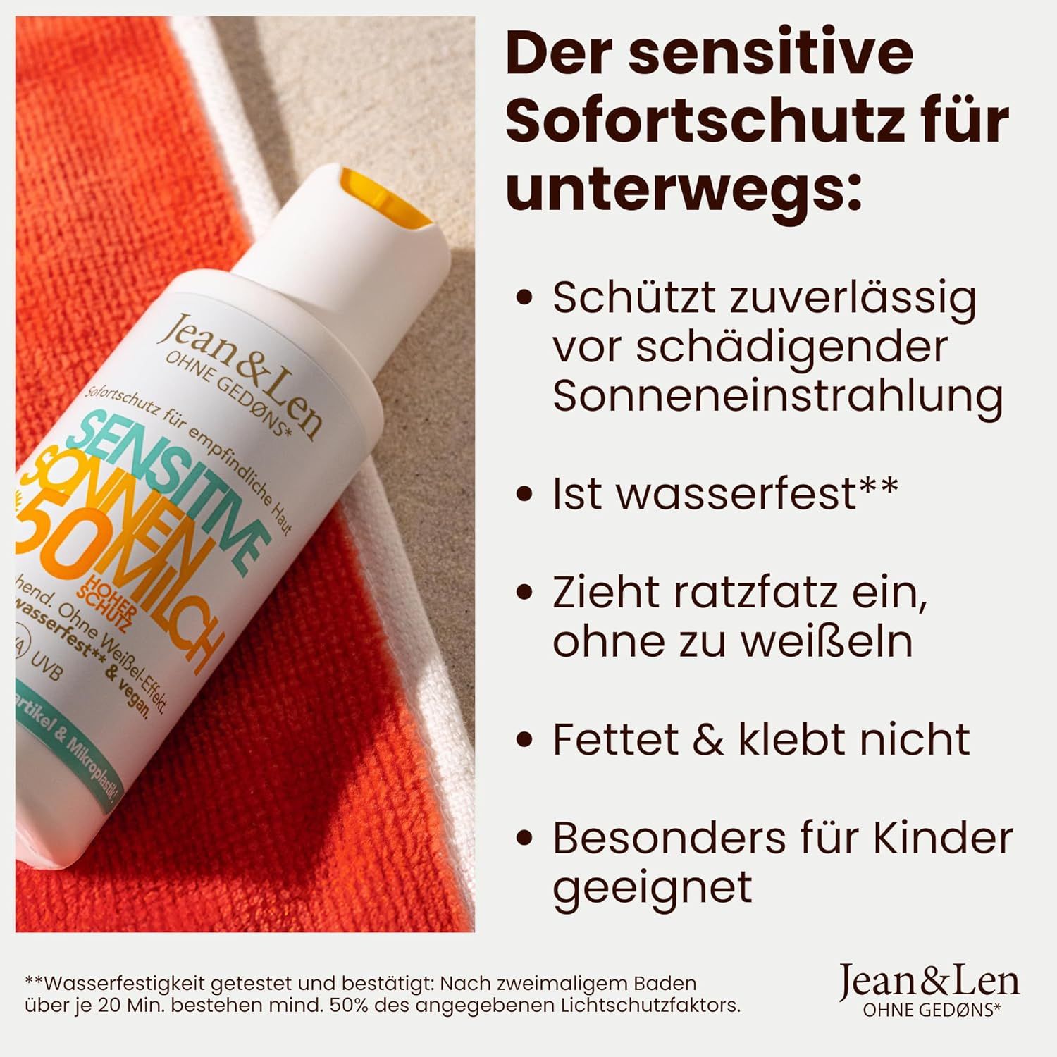 Jean & Len Sensitive Sonnenmilch LSF 50 wasserfest