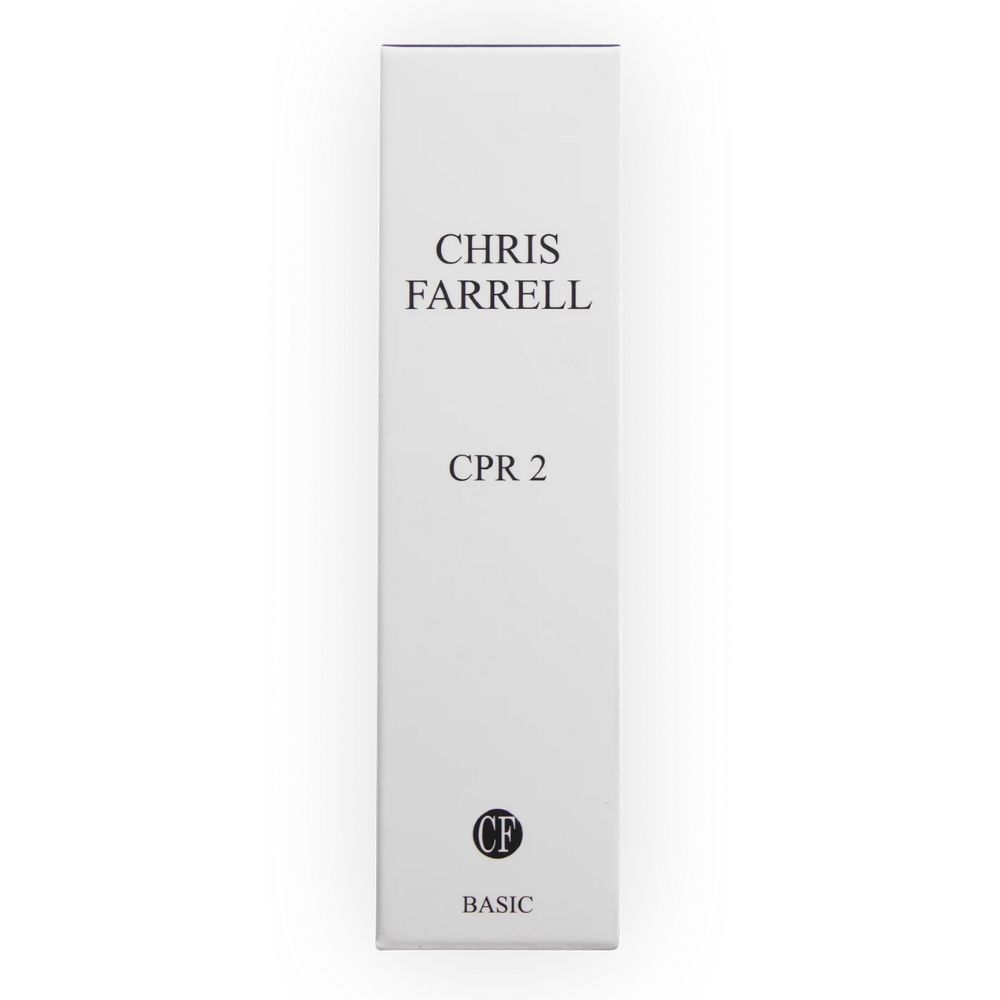 Weiße, rechteckige Verpackung. Oben steht "CHRIS FARRELL", darunter "CPR 2". Unten Logo "CF" und "BASIC".