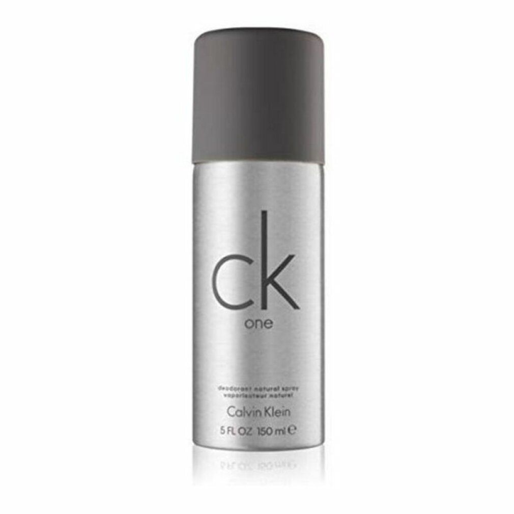 Silberne Deospray-Flasche mit "ck one"-Logo und "Calvin Klein"-Schriftzug. Enthält 150 ml.
