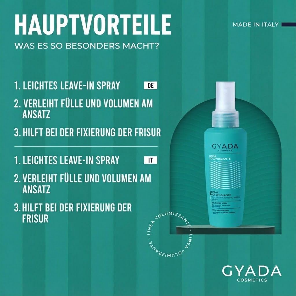 Anwendungshinweise für Volumen-Spray mit Flaschenabbildung.