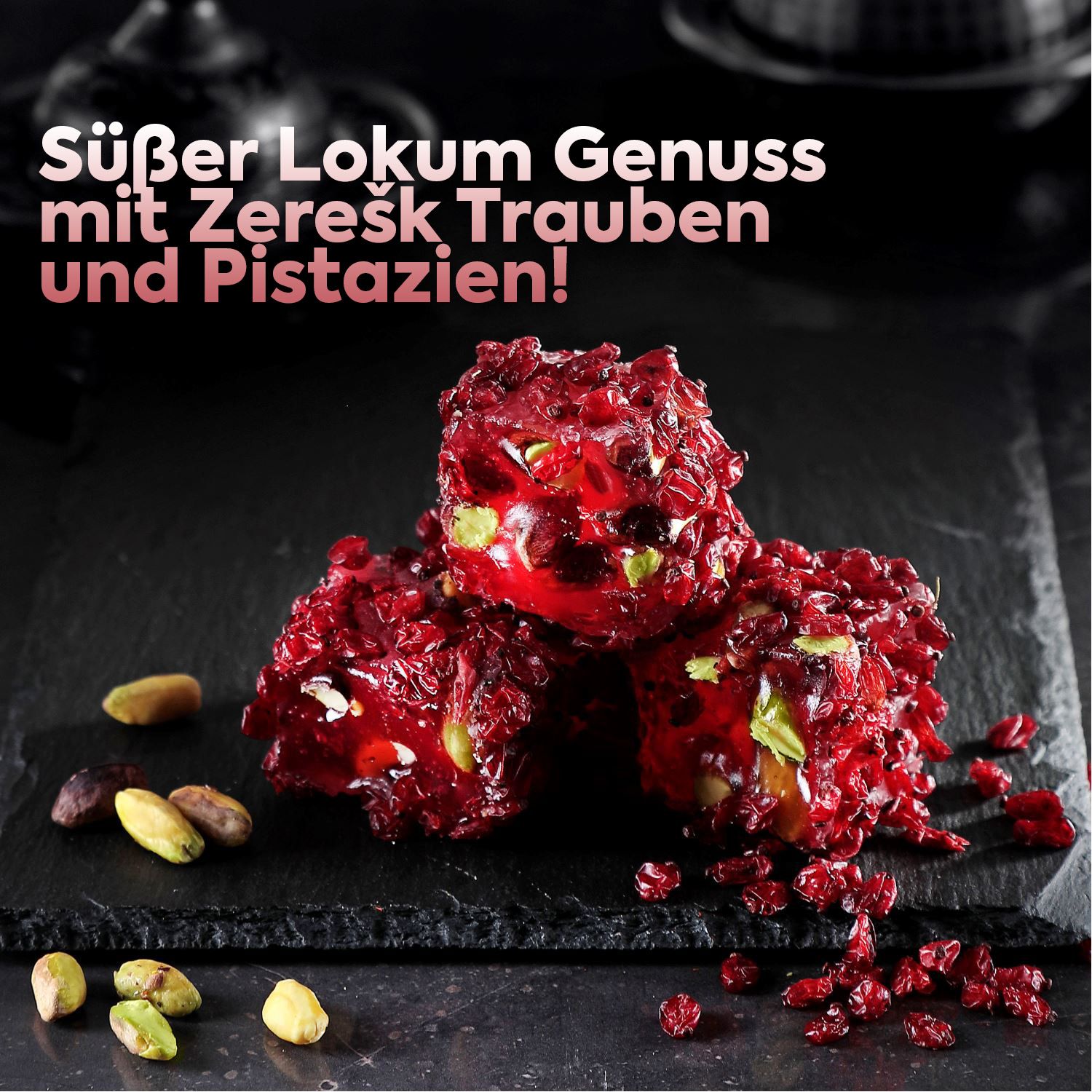 WeNatur Zereşk und Granatapfelgeschmack Pistazien Lokum