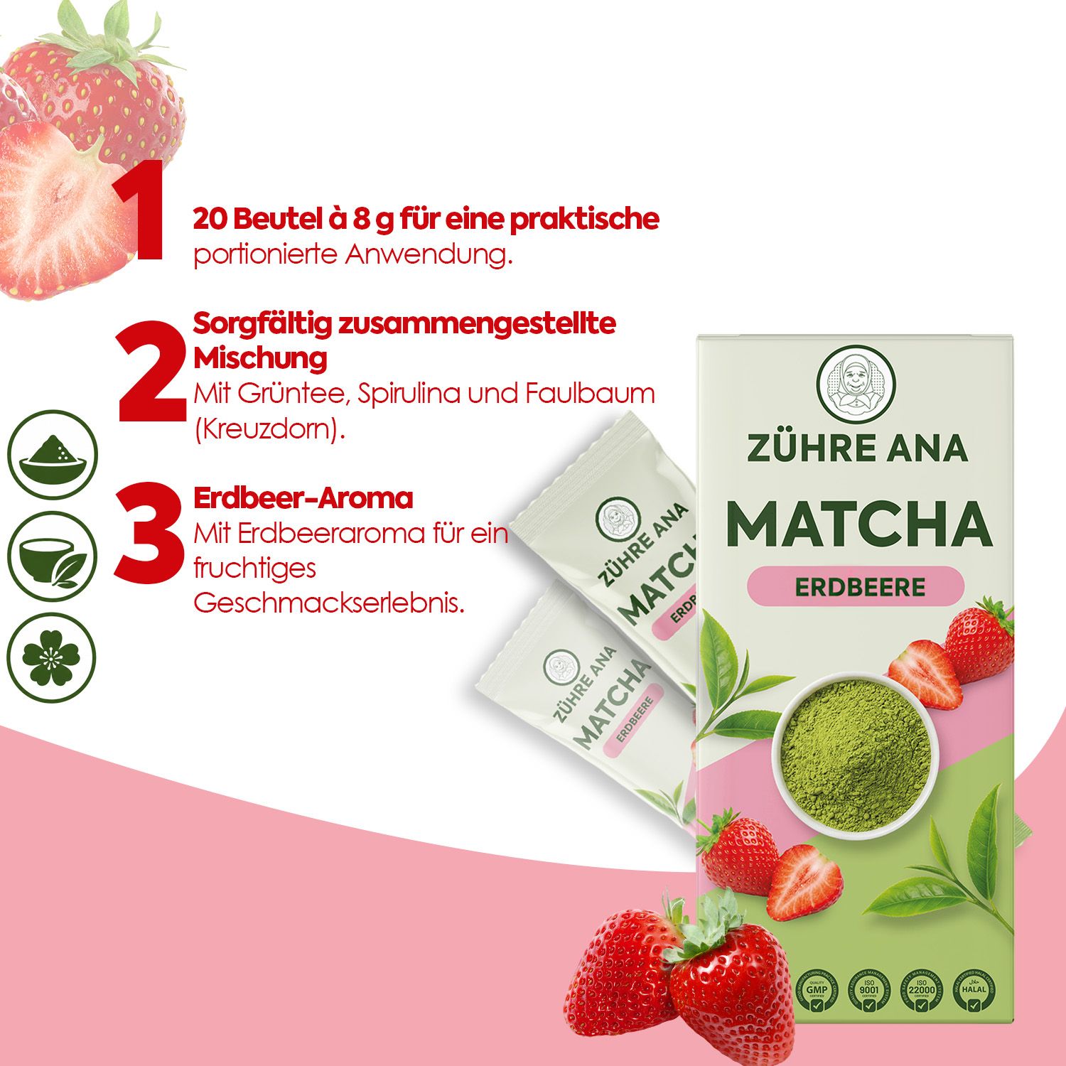 ZÜHRE ANA Matcha Tee mit Erdbeeraromau