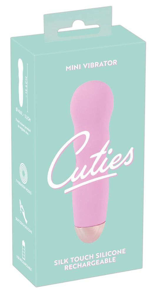 Verpackung eines rosa Mini-Vibrators mit Produktabbildung und Details.