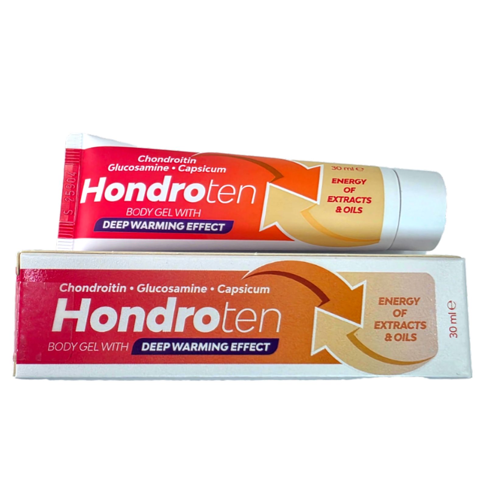 Tube und Karton Hondroten. Tube: Chondroitin, Glucosamin, Capsicum. Karton: Hondroten, Deep warming effect. 30 ml.