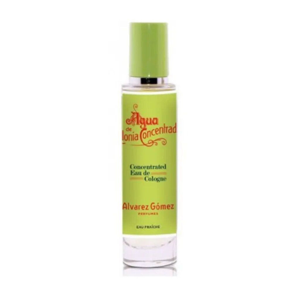 Alvarez Gómez Eau de Cologne Flakon mit grünem Sprühkopf und Etikett.
