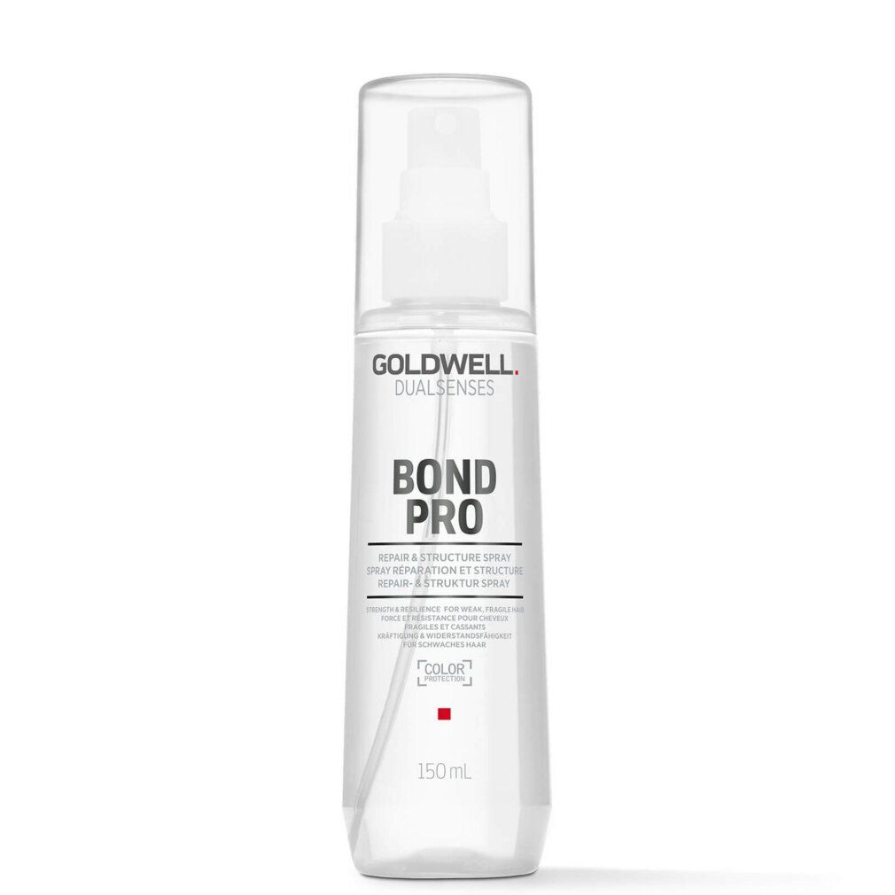 Goldwell Dualsenses Bond Pro Spray. Transparente Flasche mit Sprühkopf. Produktname und Volumenangabe aufgedruckt.