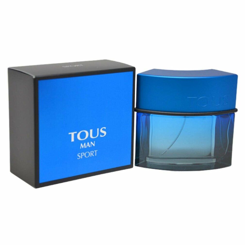 Blau-transparenter Flakon mit blauem Deckel und schwarzer Umrandung. Daneben eine blaue Schachtel mit weißer Schrift.