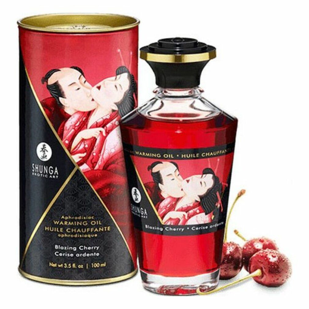 Shunga Warming Oil Flasche, Dose und Kirschen. 100ml.