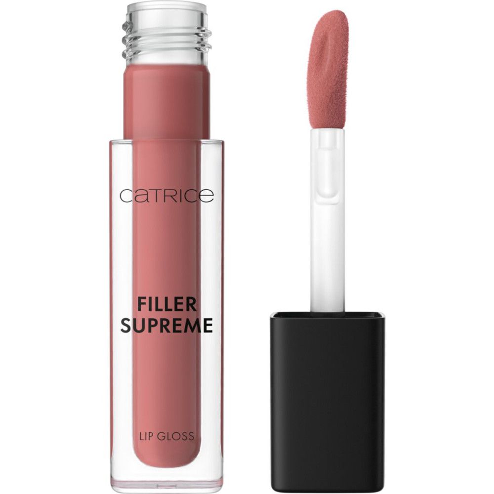 Transparente Lipgloss-Tube mit Applikator. Aufschrift: Catrice, Filler Supreme, Lip Gloss.