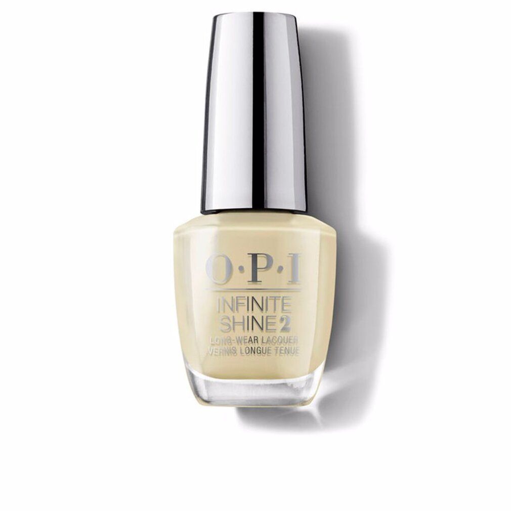Nagellackflasche mit silbernem Deckel. OPI Infinite Shine 2, gelbliche Farbe.