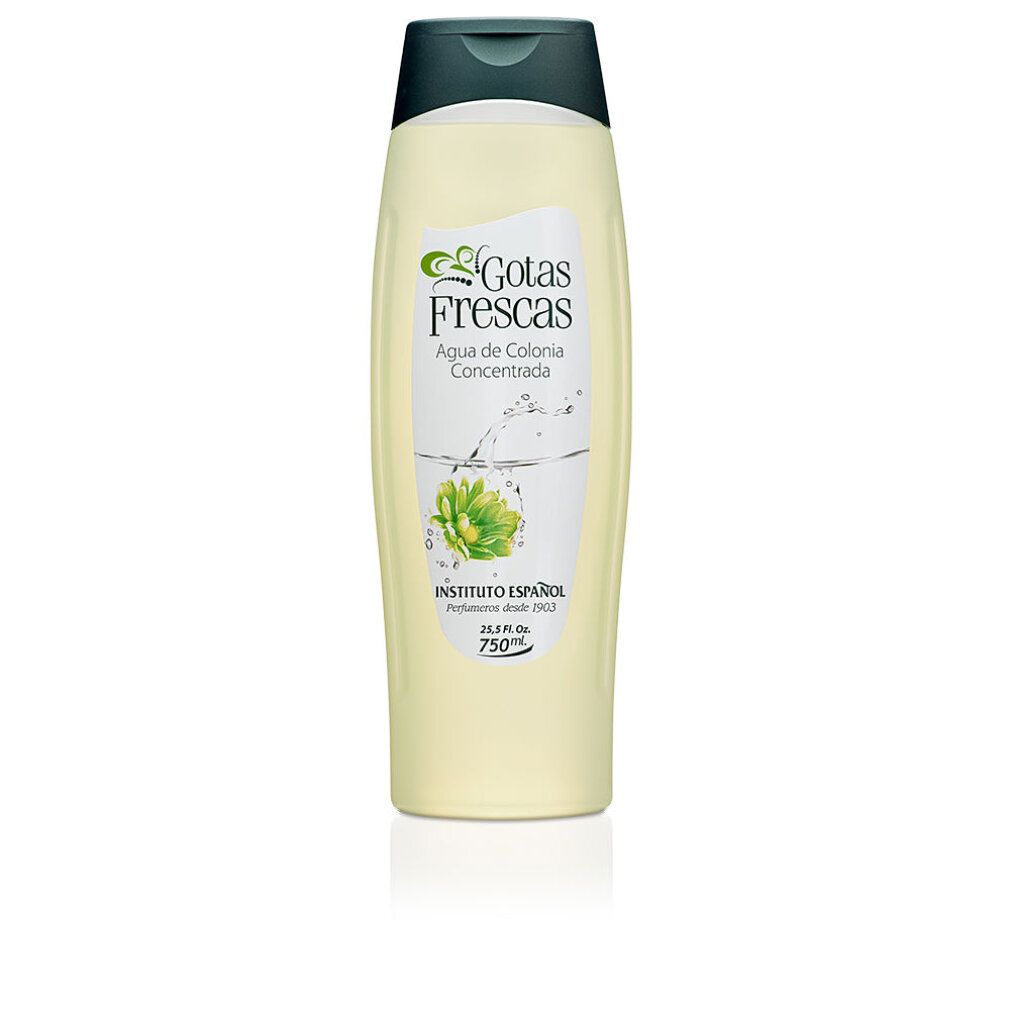 Gotas Frescas Eau de Cologne Flasche mit 750ml Inhalt und grünem Deckel.