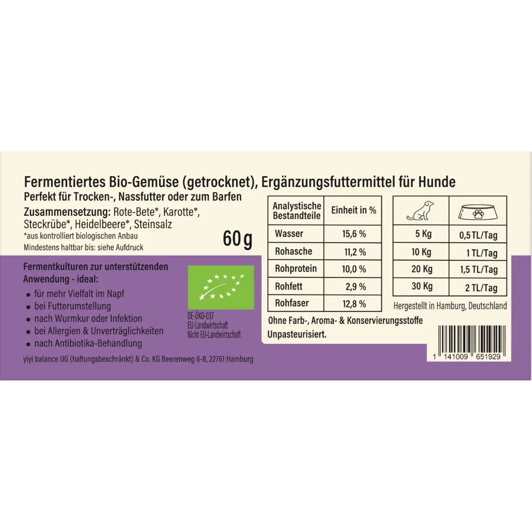 Wolfsgemüse-Fermentiertes Bio-Gemüse Magen-Darm Hundefutter Zusatz