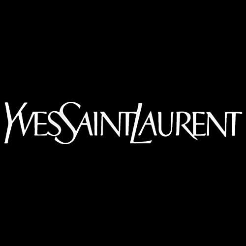 Yves Saint Laurent Logo auf schwarzem Hintergrund.