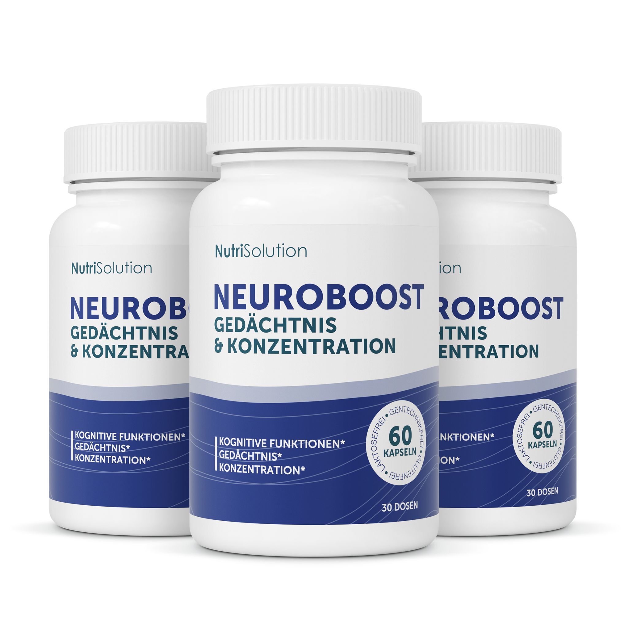 Drei Flaschen NutriSolution Neuro Boost für Gedächtnis und Konzentration.
