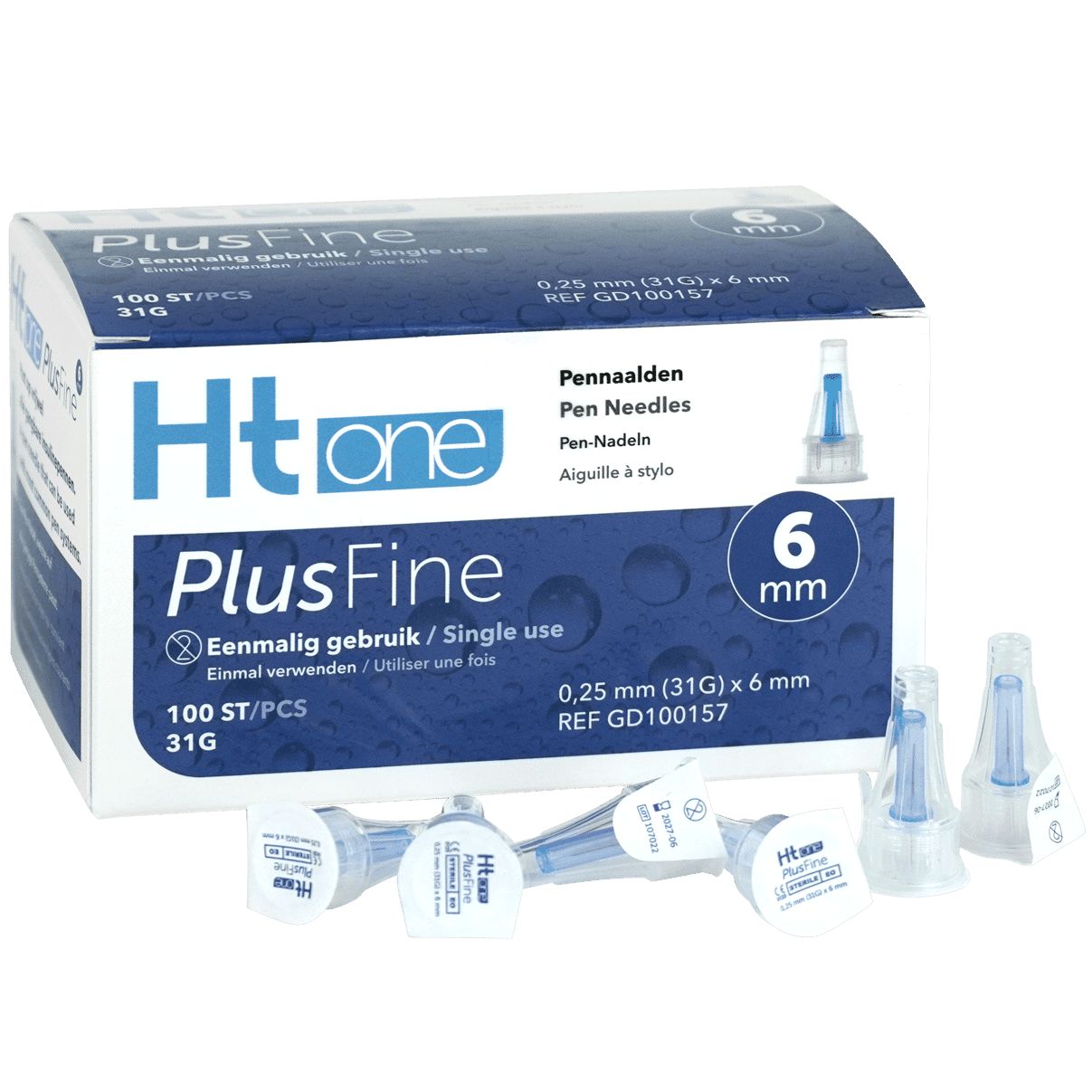 Ht one PlusFine Pen-Nadeln, 31G, 6 mm. Einzeln verpackt, 100 Stück.