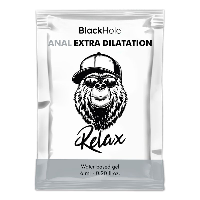 Einzelpackung Black Hole Anal Extra Dilatation Gleitgel, 6 ml. Mit Affenmotiv.