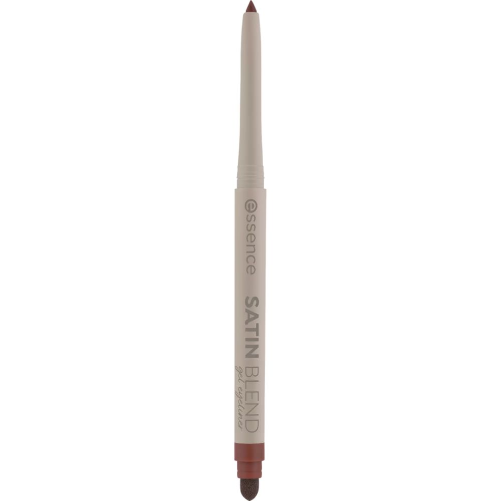 Eyeliner-Stift. Beige Hülse mit brauner Mine. Aufschrift: essence, SATIN BLEND gel eyeliner.