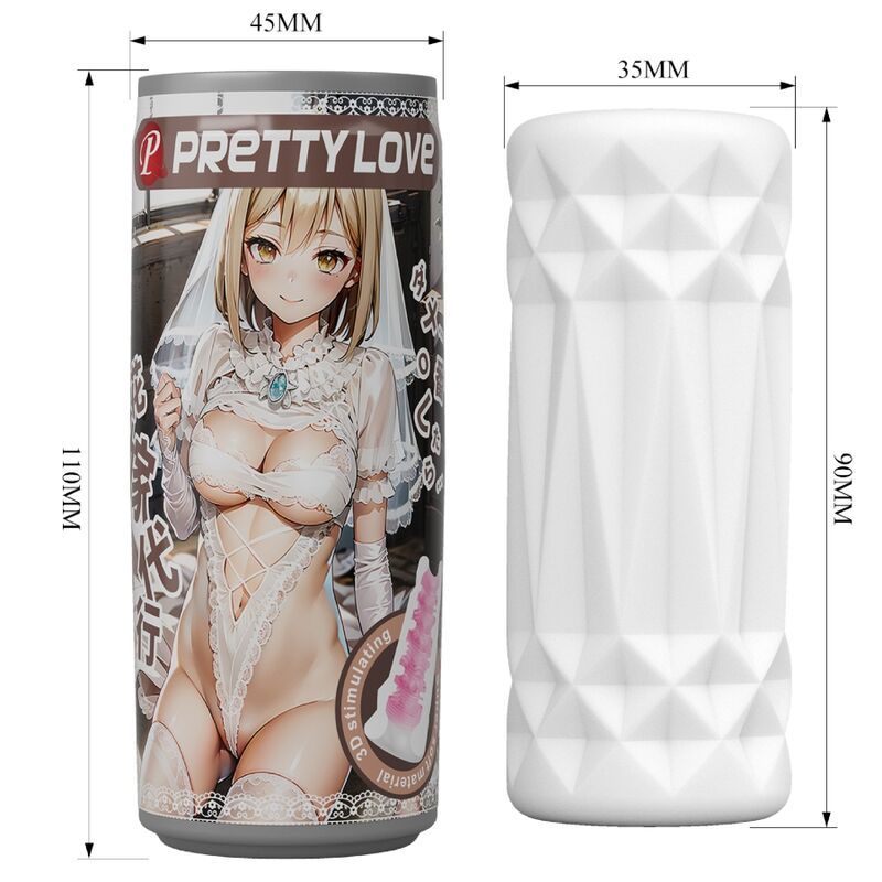 Masturbator (90x45mm) und Dose (110mm) mit Maßen.