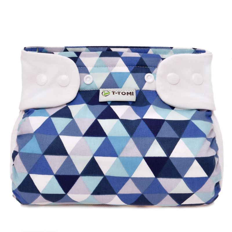 T-TOMI Orthopädisches Spreizhöschen für breites Wickeln - druckknöpfe, blue triangles (3-6 kg)