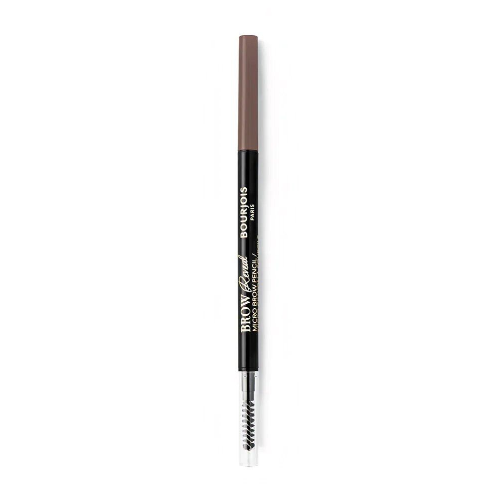 Brauenstift mit Bürste. Schwarzer Stift, braune Mine, Bürste. Marke: Bourjois Paris. Text: Brow Reveal Micro Brow Pencil.