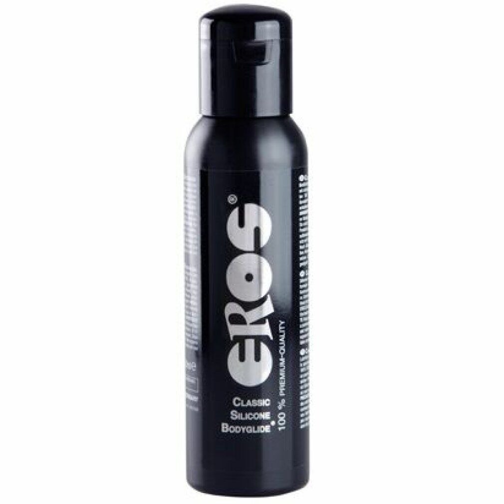 Schwarze Flasche mit EROS Logo und 'Classic Silicone Bodyglide' Aufschrift.