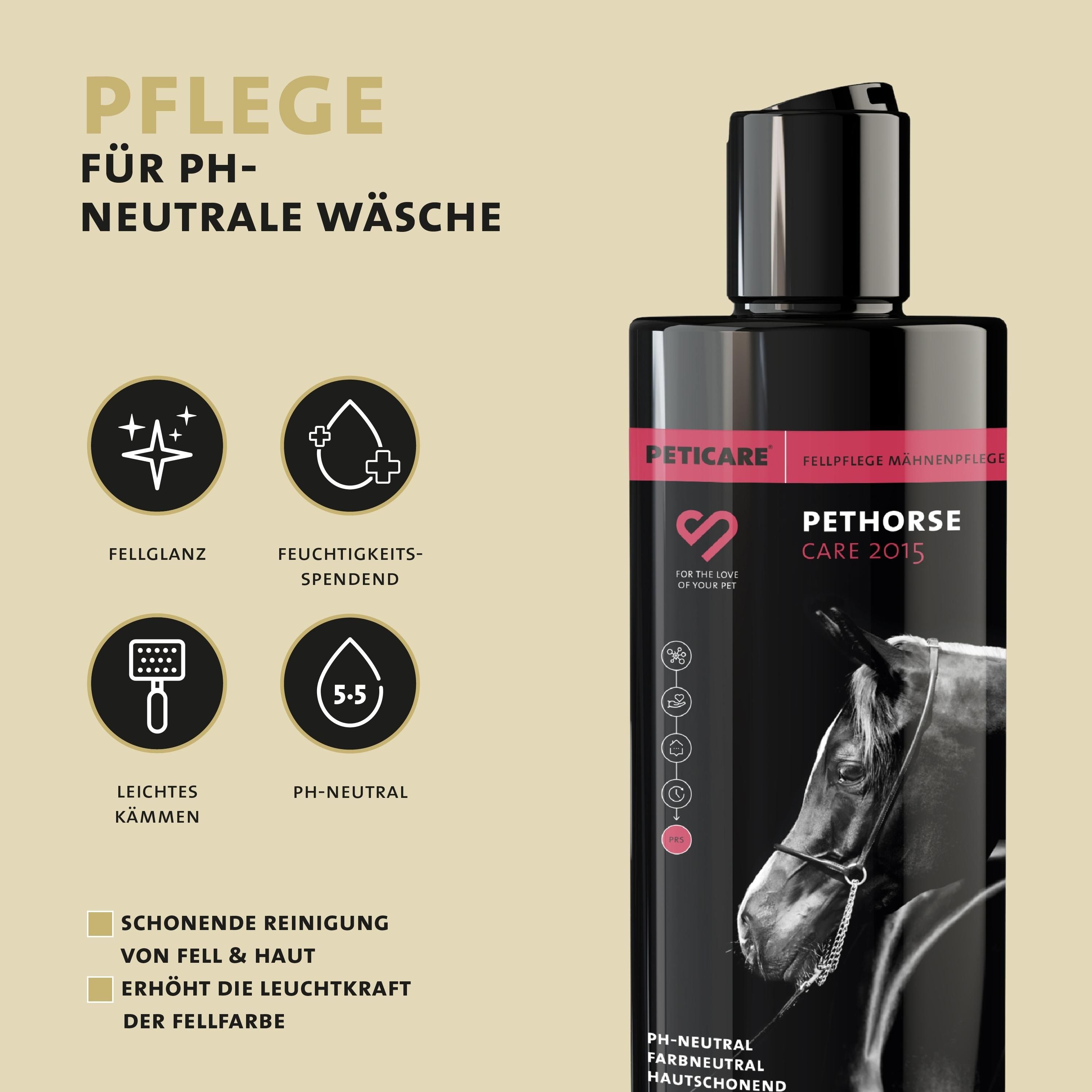 Peticare pH-neutrales Pferde Shampoo, farbneutral, alle Rassen, sanfte Reinigung