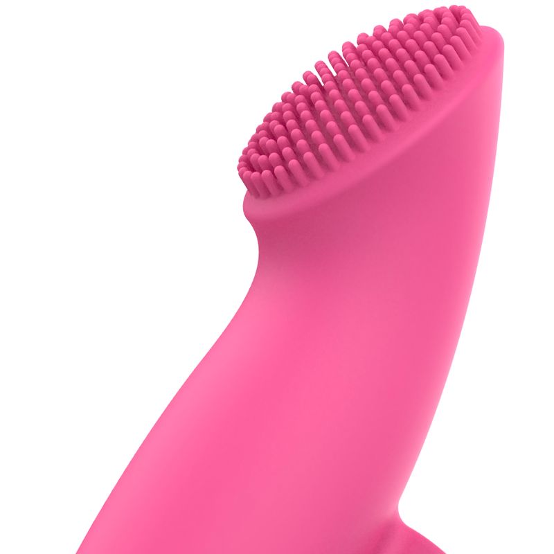Pinker Finger-Vibrator. Vibrationskopf mit Noppen. Silikon.
