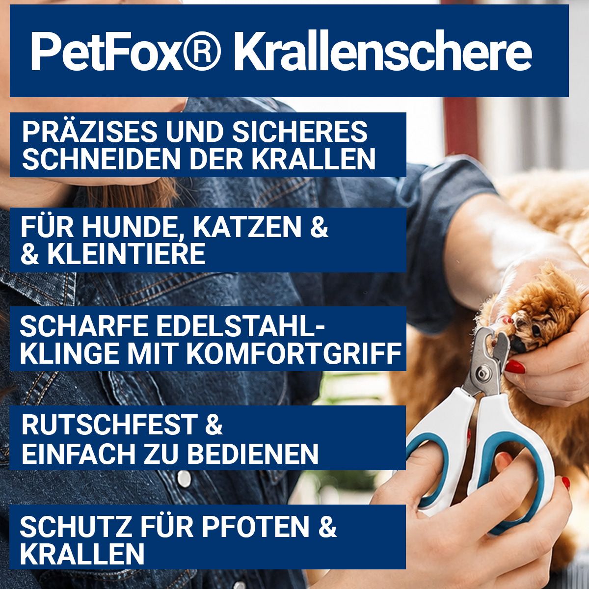 PetFox Krallenschere Krallenzange für Hunde, Katzen und Kleintiere