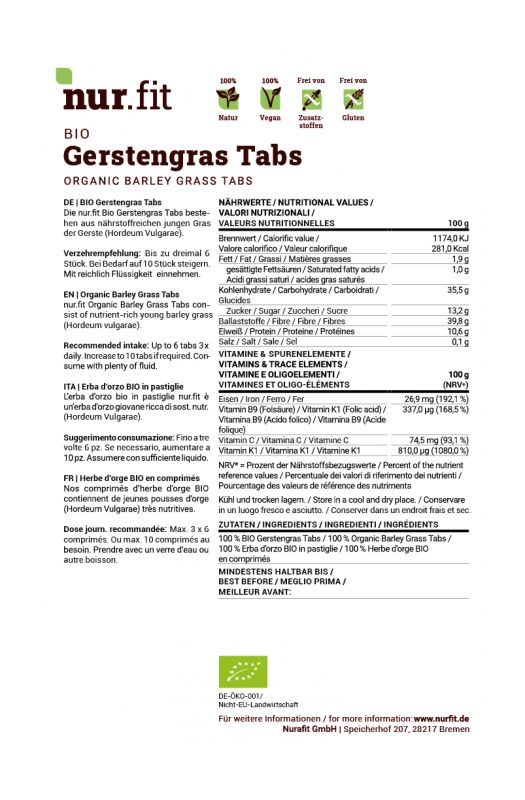 nur.fit BIO Gerstengras Tabs