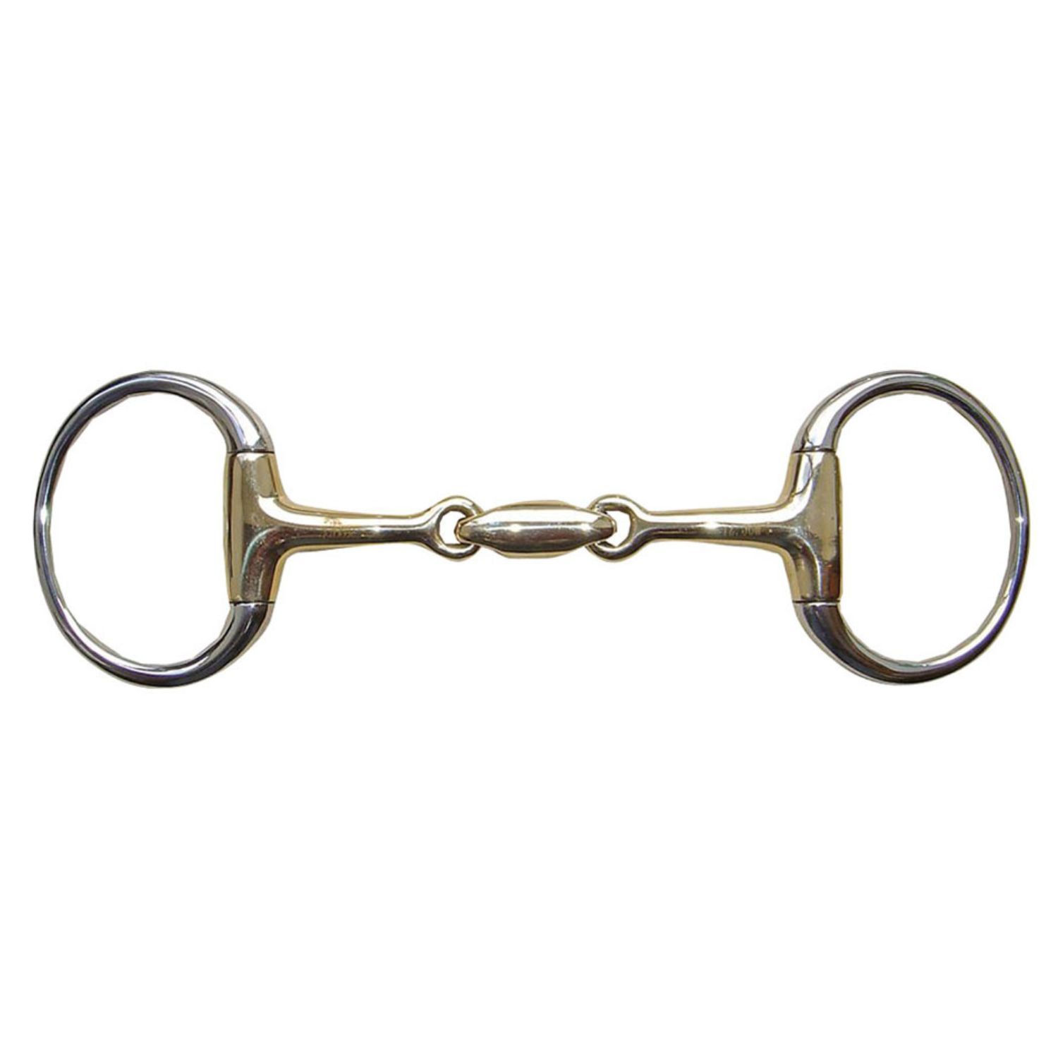 Gebiss mit Olivenkopf, Metall, mit Ringen. Mundstück und Ringe aus Metall. Verbindungsstück in der Mitte.