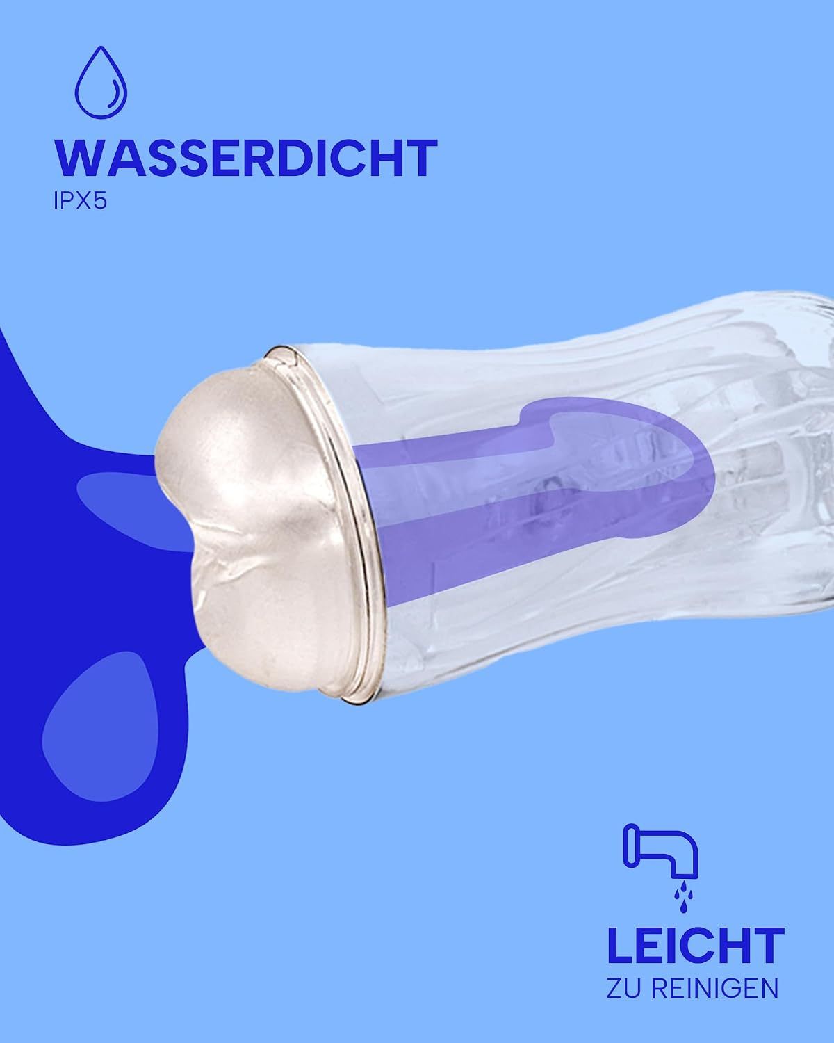 Vakuumpumpe mit transparentem, texturiertem Zylinder und roter Verpackung.