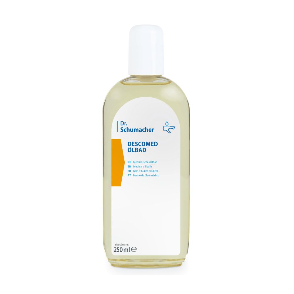 Dr. Schumacher Descomed Ölbad, 250ml, in klarer Flasche mit weißem Verschluss.