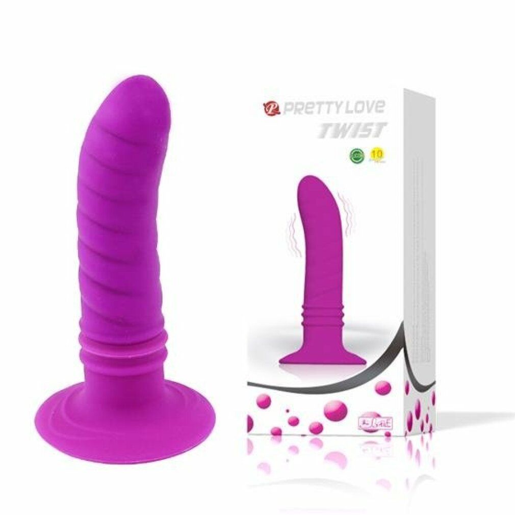 Lila Anal Plug. Produkt und Verpackung. Aufschrift: Pretty Love Twist. Spiralförmige Oberfläche. Runde Basis.