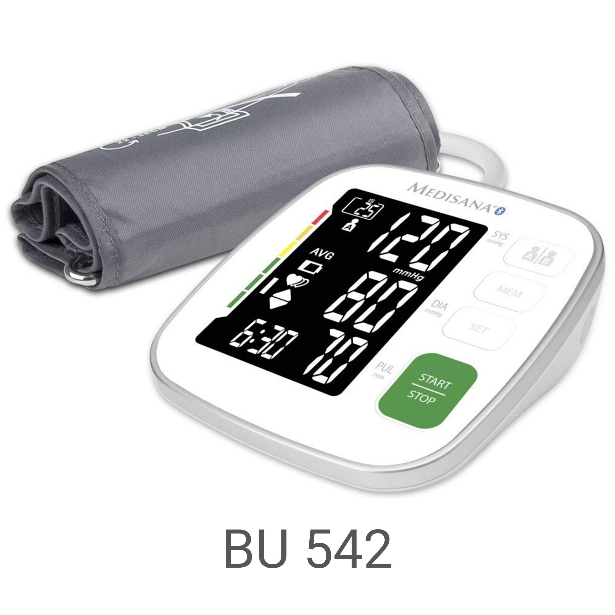 Medisana BU 542 Oberarm-Blutdruckmessgerät mit digitaler Anzeige und Manschette.
