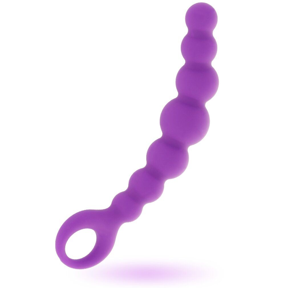 Lila Produkt mit kugelförmigen Elementen und Ring. Gebogene Form.