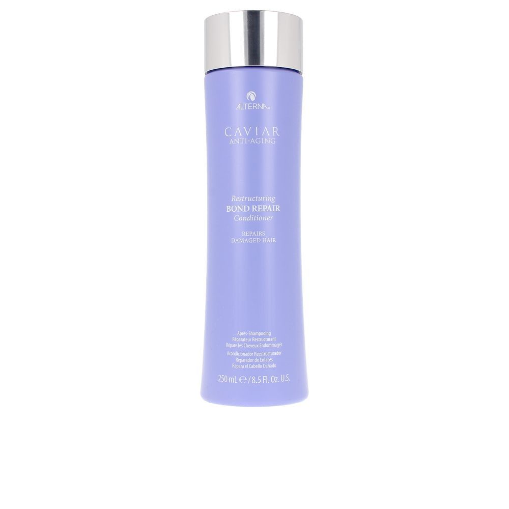 Lila Flasche Alterna Caviar Restructuring Bond Repair Conditioner mit silbernem Deckel. 250ml.