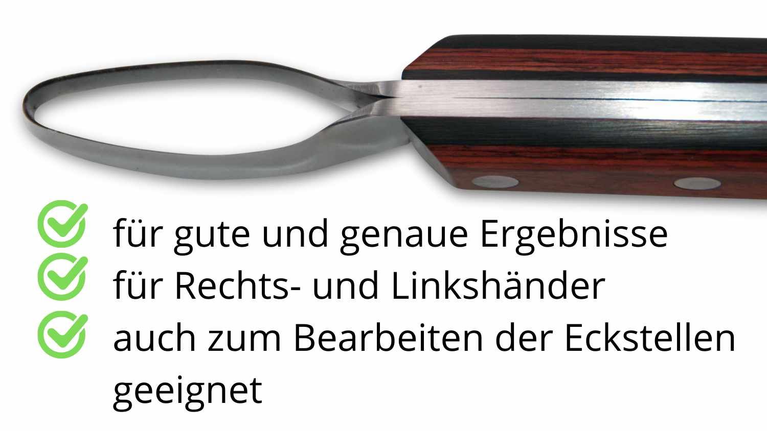 Hufmesser mit Holzgriff. Geeignet für Rechts- und Linkshänder. Für gute Ergebnisse und Eckbearbeitung.