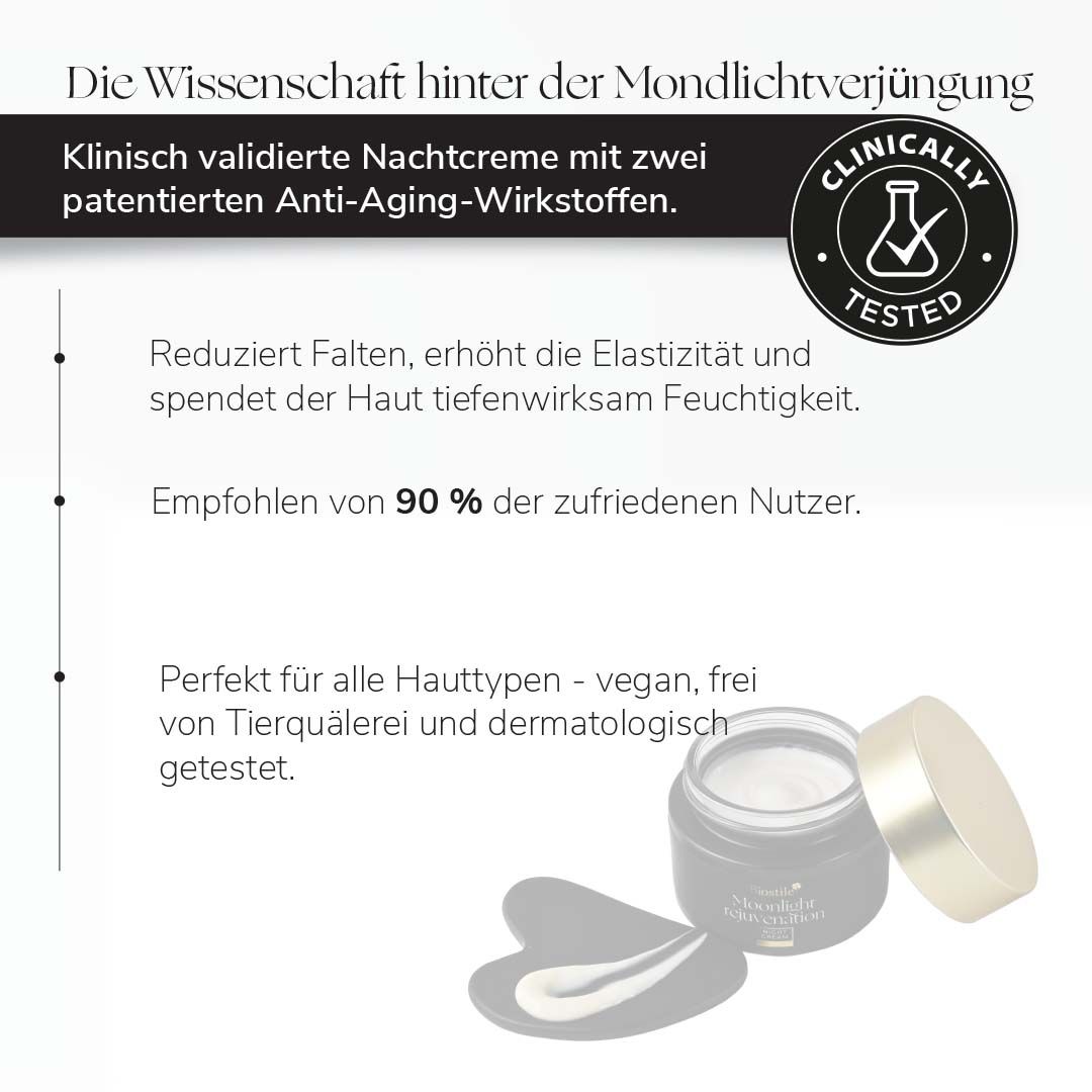 Offene Dose Biostile Moonlight Rejuvenation Nachtcreme mit Spatel und Creme.