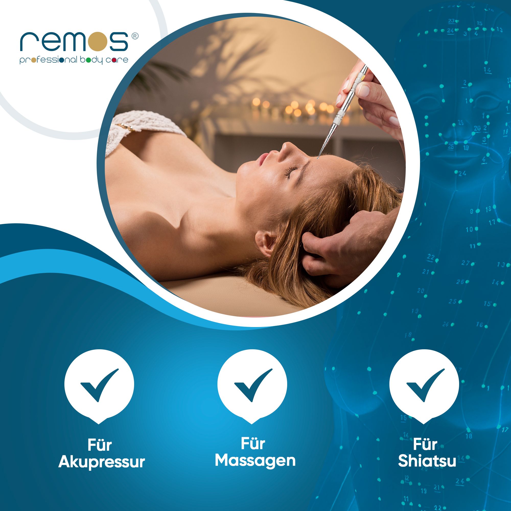 Akupressurstift aus Edelstahl mit Kugelspitzen, 13 cm lang, für Akupressur, Massage und Shiatsu.