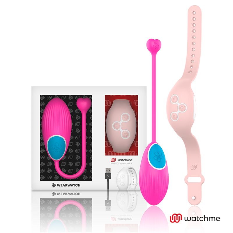 Pinkes Vibro-Ei mit Herzspitze, Fernbedienung und Ladekabel im Karton.