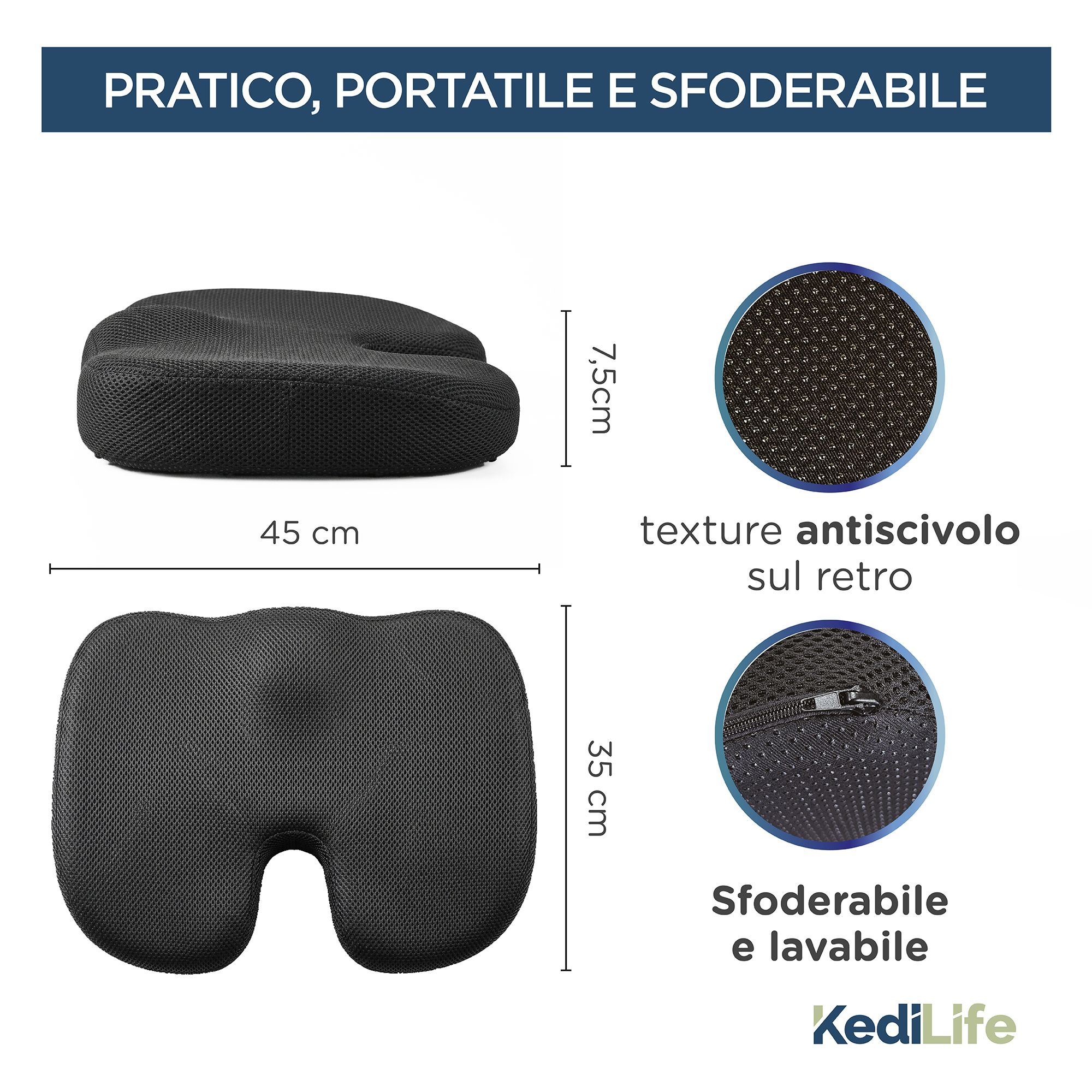 KediLife Ergonomisches Sitzkissen - Sitzkissen Bürostuhl und Autositz aus Memory Schaum