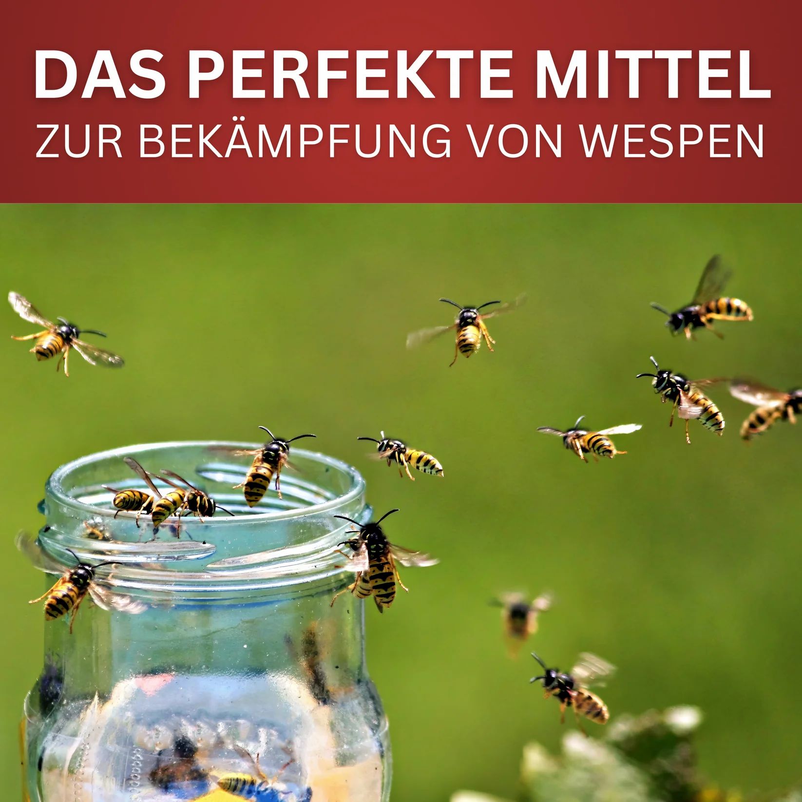 Glas mit Wespen. Wespen fliegen. Das perfekte Mittel zur Bekämpfung von Wespen.