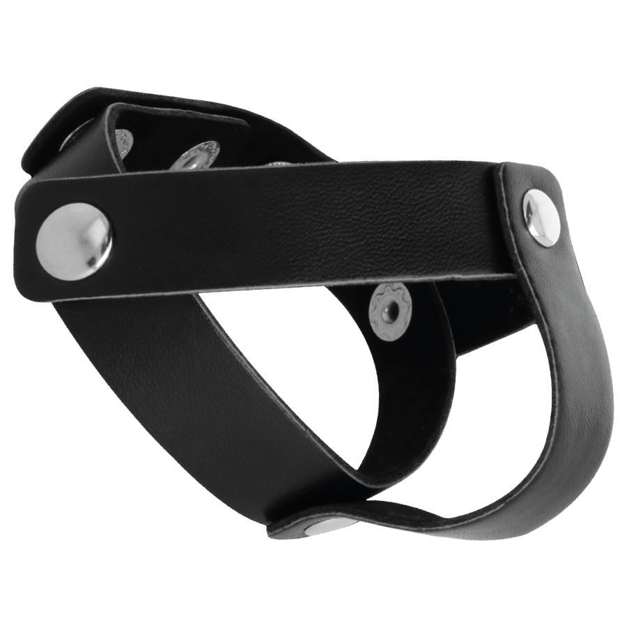 Schwarzer Lederring mit Druckknöpfen. Verstellbar. Für den Intimbereich.