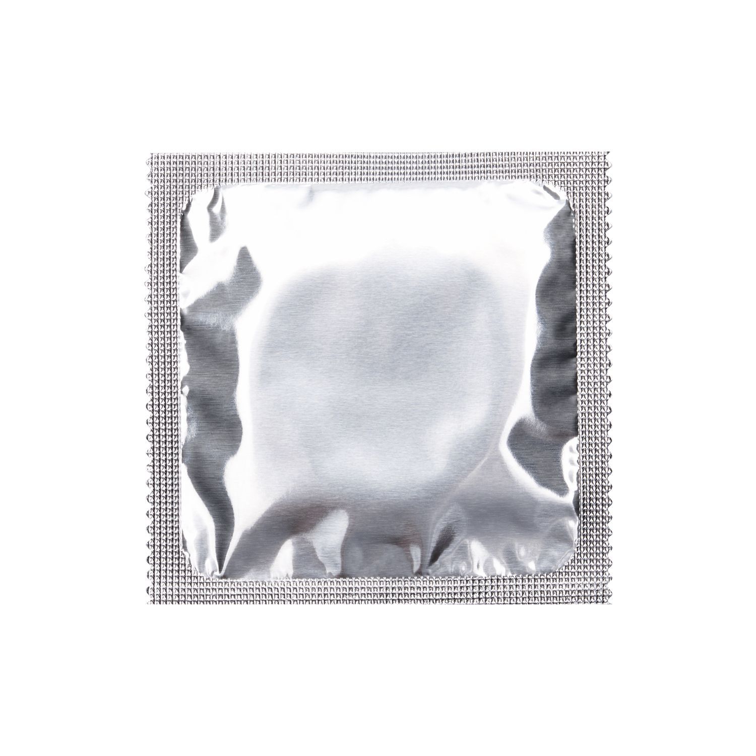 Einzeln verpacktes Kondom in silberner Folie.