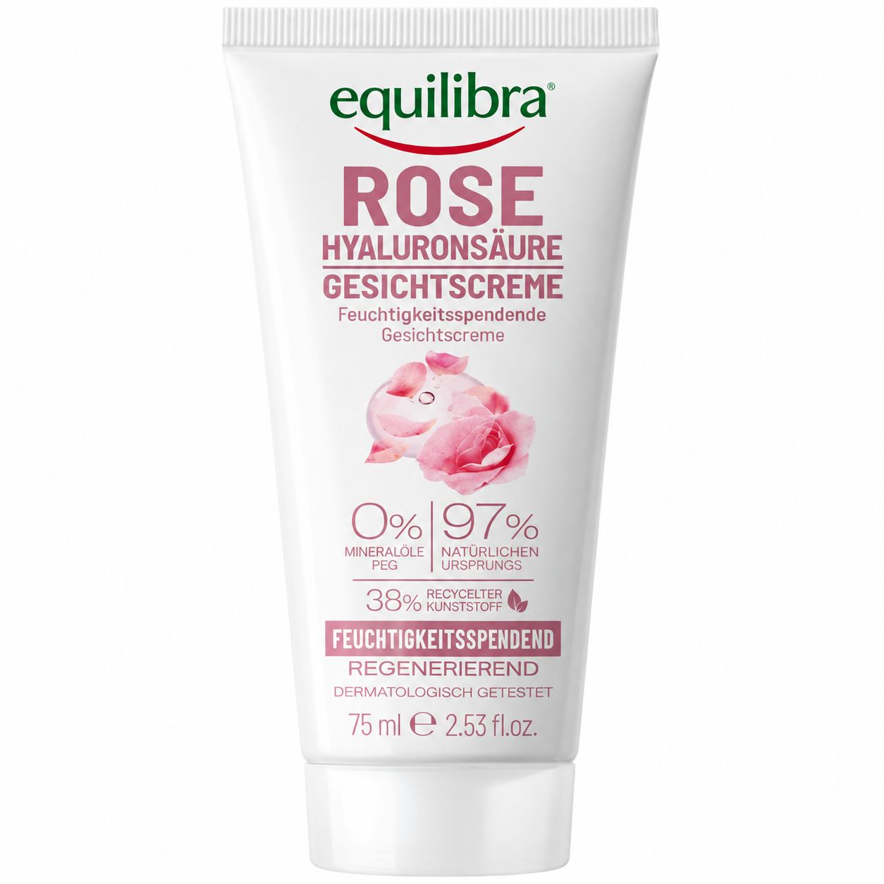 Equilibra Rose Hyaluronsäure Gesichtscreme Tube, 75ml.