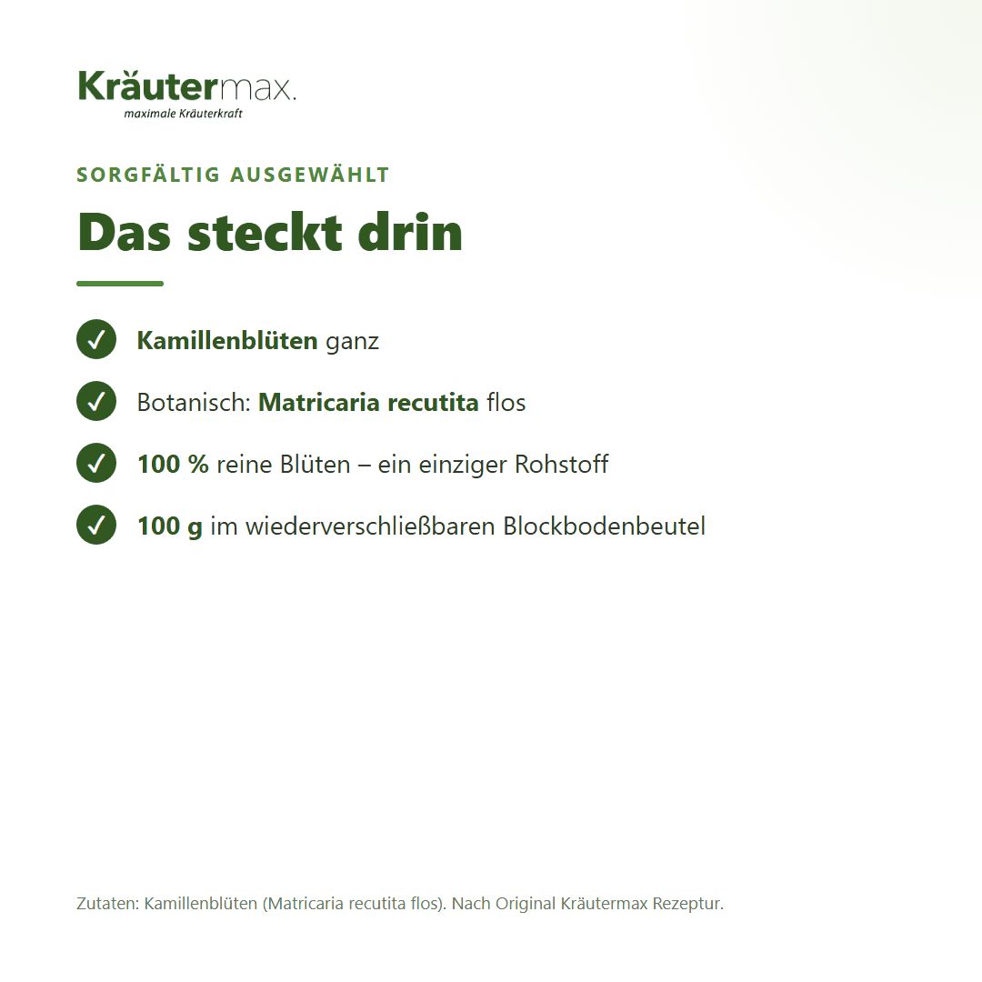 Kräutermax Kamillenblüten Tee: 100% reine Blüten, 100g Beutel.
